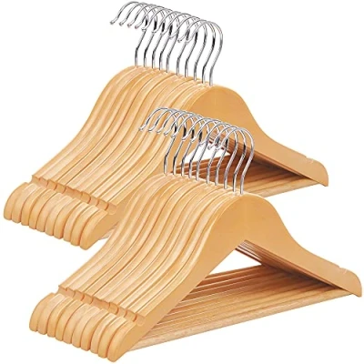 Afbeelding van SONGMICS 20 stuks massief houten hangers voor kinderen met anti slip broekbrug en inkepingen, 360 draaibare haak 35 x 1,2 cm, natuurlijke kleur CRW006