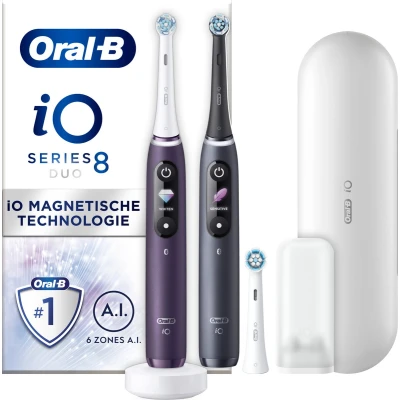 Afbeelding van Oral B iO 8n Paars en Zwart Duopack met extra opzetborstel