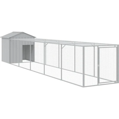 Afbeelding van vidaXL Kippenhok met ren 117x609x123 cm staal lichtgrijs