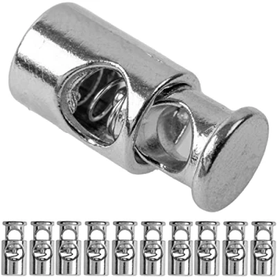 Afbeelding van 10 stuks metalen koordstoppers met 1 openingsgat, voor koorden tot 5 mm diameter, zilver, jas, sportkleding, rugzak, rubberen koord, snelsluiting, stuks, V3, gat, stuks.