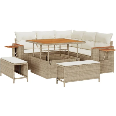 Afbeelding van vidaXL 8 Piece Garden Sofa Set with Cushions Beige Poly Rattan Acacia