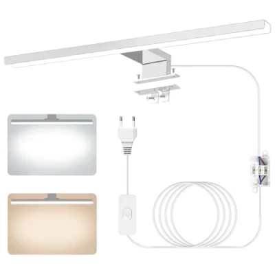 Afbeelding van Zaxiva Moderne led badkamerspiegellamp, 4000 K, 6000 tweekleurig, 40 cm, 12 W, IP44, wandlamp, badkamer, aluminium, met bedradingsschakelaar, make uplamp, verlichting