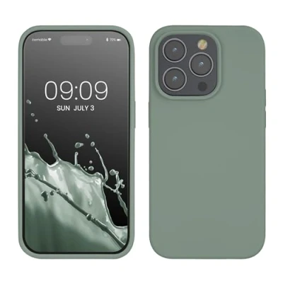 Afbeelding van kwmobile telefoonhoesje geschikt voor Apple iPhone 14 Pro Hoesje met siliconen coating Smartphone case in Regenwashed groen