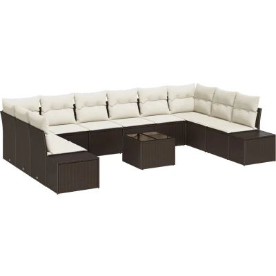 Afbeelding van vidaXL 10 delige tuinbankset met kussens Grijs Poly Rattan