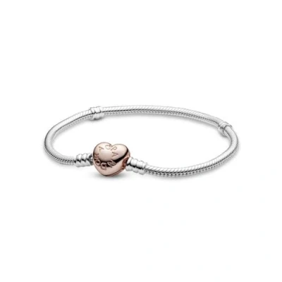 Afbeelding van Pandora Moments slang schakelarmband met hartsluiting, 16 EU, Sterling zilver, Geen edelsteen