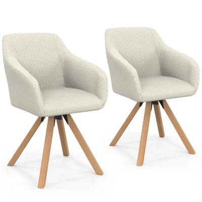 Image de Lot de 2 chaises pivotantes salle à manger, fauteuils table JANY en velours côtelé beige IDMarket