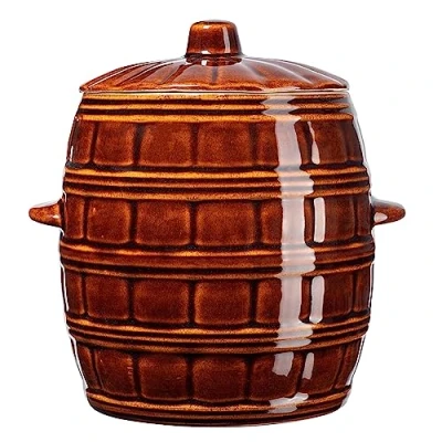 Afbeelding van KADAX Steenpan van aardewerk, keramische pan met handgrepen aan de zijkant en deksel, vaatwasmachinebestendig, gistingspot, handgemaakt, voor komkommers, 8 liter