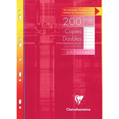 Image de Clairefontaine 4715C Un Étui de Copies doubles Perforées A4 21x29,7 cm 200 Pages Lignées avec Marge Papier Blanc 90 g Réutilisable