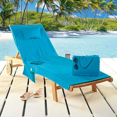 Afbeelding van Delindo Lifestyle Badstof strandstoelkussen Miami antraciet met zakken en kussens, overtrek voor ligstoel opvouwbaar, 100% katoen, 80 x 180 cm
