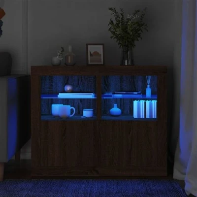 Afbeelding van Bijzetkastjes met LED 2 st bewerkt hout bruineikenkleurig