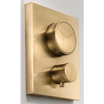 Afbeelding van SB Push Square Inbouw thermostaatkraan met drukknop 3 weg omsteller en volumeregelaar PVD goud 1208955137
