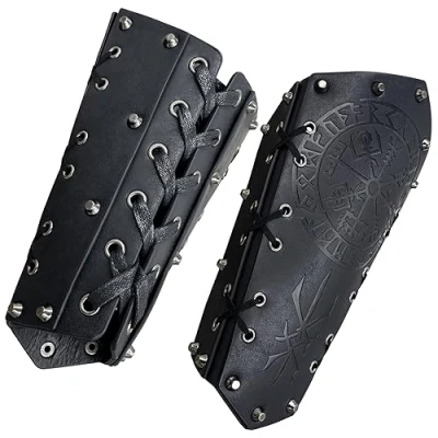 Afbeelding van HiiFeuer Middeleeuwse armspalken met reliëf, retro kunstlederen armbeschermer, vintage armbeschermer voor LARP, Ren Fair (zwart C)