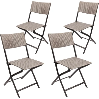 Afbeelding van BRUBAKER Toscana, set van 4 tuinstoelen, polyrotan klapstoel, weerbestendig en robuust, balkonstoel, inklapbaar, campingstoel voor tuin, balkon, terras, campingstoel, grijs/bruin
