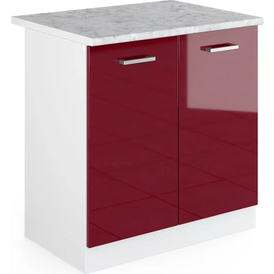 Afbeelding van Vicco Onderkast voor gootsteen R Line, Bordeauxrode hoogglans/Wit, 80 cm met deuren, werkblad