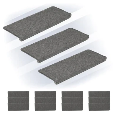 Afbeelding van trapmatten 15 stuks zelfklevend 65 x 24 cm rechthoekig grijs