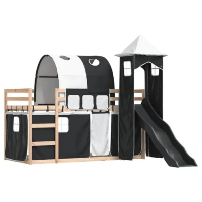 Afbeelding van vidaXL Stapelbed zonder matras met glijbaan wit zwart 80x200 cm