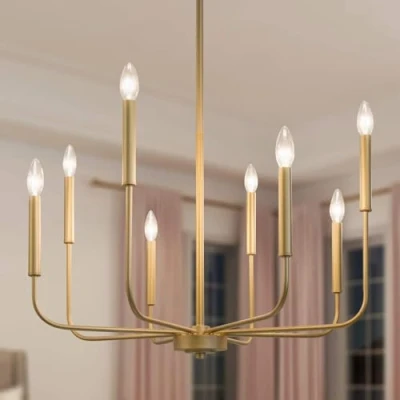 Afbeelding van Moderne kroonluchter, goudkleurig, Ø 69 cm, kroonluchter voor eetkamer, 8 lampen slaapkamer, woonkamer, keuken, haard, entree (verbeterde versie, 2 soorten hoogte armen)