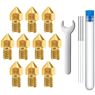 Afbeelding van MMOBIEL 10 stuks 0.2mm Messing MK8 3D Printer Nozzles Extruder Incl. 3 reinigingsnaalden
