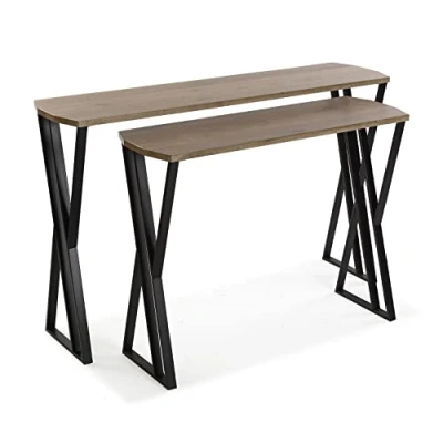 Afbeelding van Versa Oakland Set van 2 smalle entree meubels voor of hal, afmetingen (H x B B) 75 30 120 cm, hout en metaal, bruin zwart