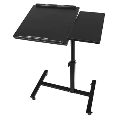 Afbeelding van Drumm bedtafel voor laptop, met wieltjes, in hoogte verstelbaar, afsluitbare wielen, staand bureau, mobiele computertafel, opvouwbaar (zwart (70 x 44 65/95 cm)