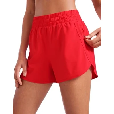 Afbeelding van CRZ YOGA Hardloopshorts voor dames, dolfijn, hoge taille, sneldrogend, Diep Rood