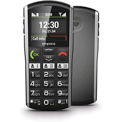 Image de Emporia SIMPLICITY Téléphone portable pour personnes âgées, volume élevé, écran couleur 2&quot;, touches grandes, bouton SOS, socle de charge, M4/T4 compatible avec les aides auditives, noir (Italie)