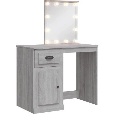 Afbeelding van Make up tafel Met Led Verlichting 90X42X132,5 Cm Betongrijs Grijs sonoma