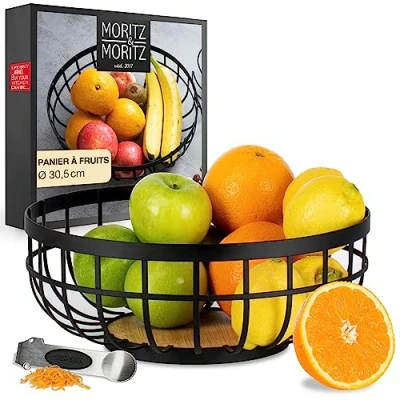 Afbeelding van Moritz &amp; fruitmand van zwart metaal, 30,5 cm, mand voor geschenken, fruit, groenten en brood
