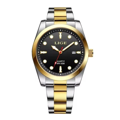 Afbeelding van Lige Luxe HerenHorloge Polshorloge Heren Cadeau Horloge Geschenkdoos Mannen Zilver Goud/Zwart RVS