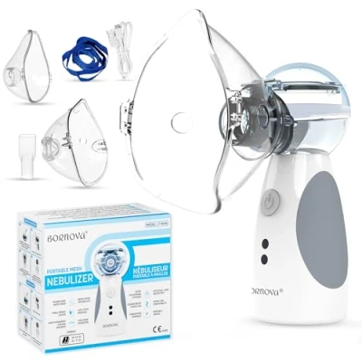 Afbeelding van BORNOVA ® inhalator LT N100 aerosol vernevelaar waterverstuiver aerosoltoestel voor kinderen &amp; volwassenen mesh nebuliser nebulizer Oplaadbaar met USB kabel inbegrepen Opberghoes 2 maskers mondstuk