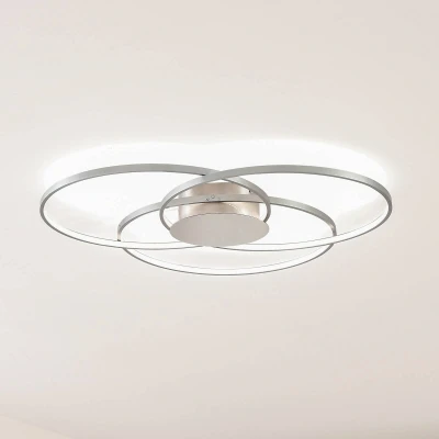 Afbeelding van Lindby LED plafondlamp met dimmer 1licht aluminium H: 8 cm geborsteld Inclusief lichtbron