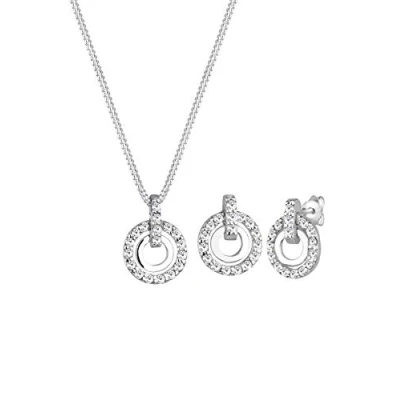 Afbeelding van Elli SET Circle Crystals Oorbellen, Dames, Maat: 45, Weiß
