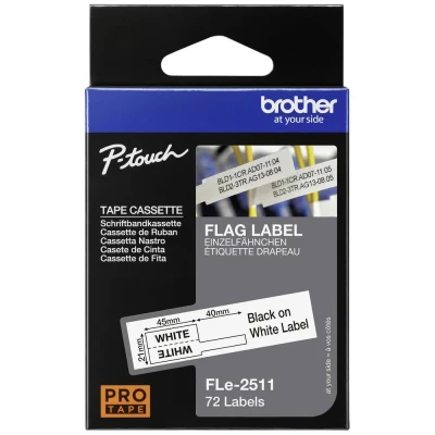 Afbeelding van Brother FLe 2511 Labeltape gelamineerde kabeletiketten Tapekleur: Wit Tekstkleur: Zwart