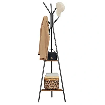 Afbeelding van VASAGLE Kapstok in boomvorm, kapstok, vrijstaande industrieel ontwerp, met 2 planken, voor kleding, hoeden, tassen, vintage bruin zwart RCR16BXV1