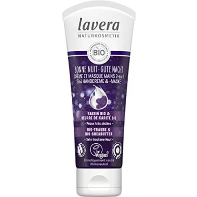 Afbeelding van lavera Bonne Nuit Handcrème en masker, 2 in 1, natuurlijke cosmetica, veganistisch, gecertificeerd, biologische druiven sheaboter, 75 ml