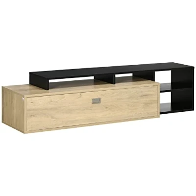 Afbeelding van HOMCOM tv kast, bank, standaard voor tot 65 inch, met afneembare plank, eigentijdse stijl, kanteldeur woonkamer, slaapkamer