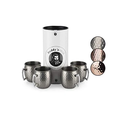 Afbeelding van Buddy&#039;s Bar Moscow Mule 4 delige set, 500 ml, roestvrij staal in levensmiddelenkwaliteit, gehamerd effect, met geschenkdoos, gehamerd, antiek