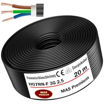 Afbeelding van MAS Premium Rubberen stroomkabel H07RN F 3G2,5 mm² van 5 tot 100 m flexibele kabel met beschermgeleider voor zware apparaten (20 m)