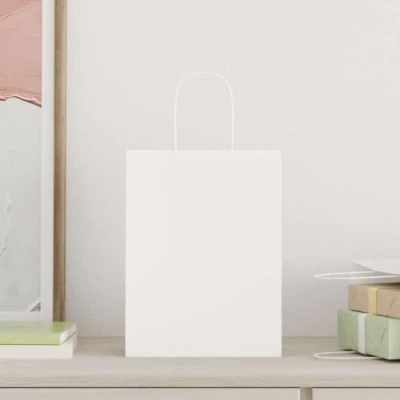 Afbeelding van Papieren kraftzakken 50 st met hengsels 21x11x28 cm wit