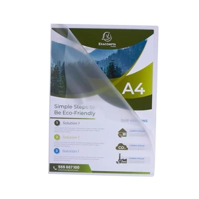 Afbeelding van Exacompta Ref. 58320E Doos met 100 hoekhoezen FOREVER Gemaakt van gerecycled generfd polypropyleen Dikte 12/100e Afmetingen: 22 x 31 cm Formaat DIN A4 Kristalkleur