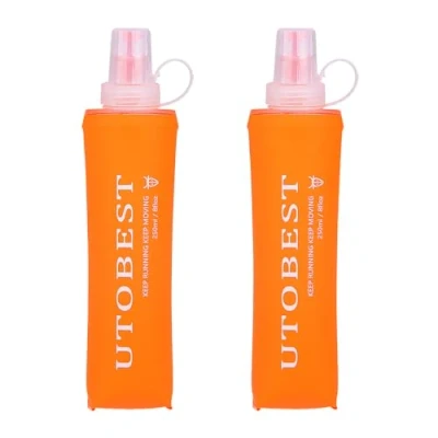 Afbeelding van UTOBEST Soft Flask 250 ml opvouwbare waterfles van TPU, voor wandelen, fietsen, oranje, 2 stuks
