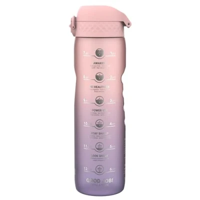 Afbeelding van ION8 Drinkfles van 1 liter met tijdmarkering om te drinken, lekvrij, gemakkelijk openen, veilige vergrendeling, vaatwasmachinebestendig, BPA vrij, ideaal voor sportschool, gezondheid en fitness,
