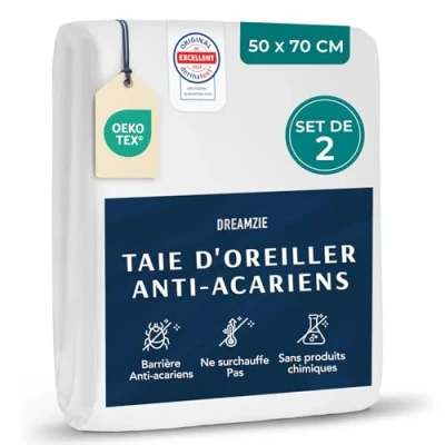 Afbeelding van Dreamzie Set van 2 hoofdkussens 50 x 70 cm Kussensloop voor mensen met een allergie anti mijt hoes, wasbaar 95 C