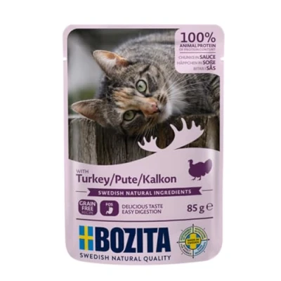 Afbeelding van 24x85g Stukjes in Saus Pouch Kalkoen Bozita Kattenvoer