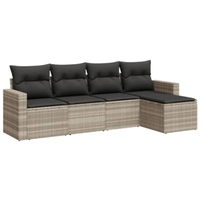 Afbeelding van vidaXL 5 delige Loungeset met kussens poly rattan lichtgrijs