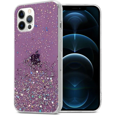 Afbeelding van Cadorabo Hoesje geschikt voor Apple iPhone 12 PRO MAX in Paars met Glitter Beschermhoes van flexibel TPU silicone fonkelende glitters Case Cover Etui
