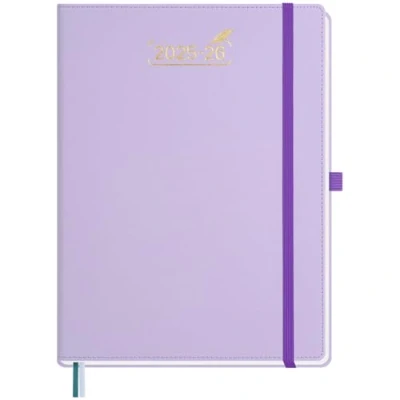 Afbeelding van BEZEND Agenda 2025 2026, A4, 28 x 22 cm, weekkalender 25 26, met dubbel schema, 1 week, 2 pagina&#039;s, 18 maanden van jul tot december harde omslag PU leer, lila