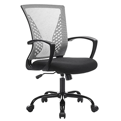 Afbeelding van SONGMICS 194343029436 Netstoel, bureaustoel, draaibaar, in hoogte verstelbaar, hellingsfunctie, rugleuning en zitting van ademende netstof, voor werkkamer, kantoor, belasting 120 kg,Groot,Zwart/Grijs