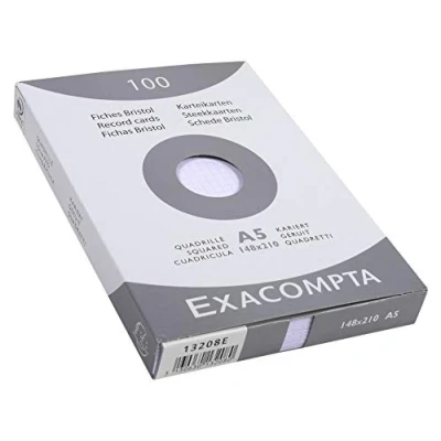 Image de Bristol Exacompta 148x210mm 205g Quadrillé Etui de 100 fiches Blanc
