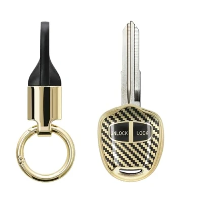 Afbeelding van kwmobile autosleutel hoesje met sleutelring geschikt voor Mitsutothi 2 knops Sleutel case sleutelhanger Metallic Carbon design in goud / zwart